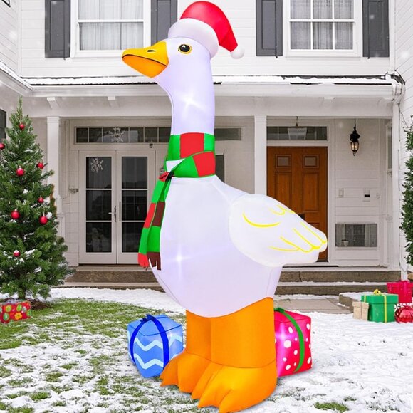 ⚡6FT Christmas Inflatables Goose with Gift Box Blow Up Yard Outdoor Decorations - Picture 6 of 6